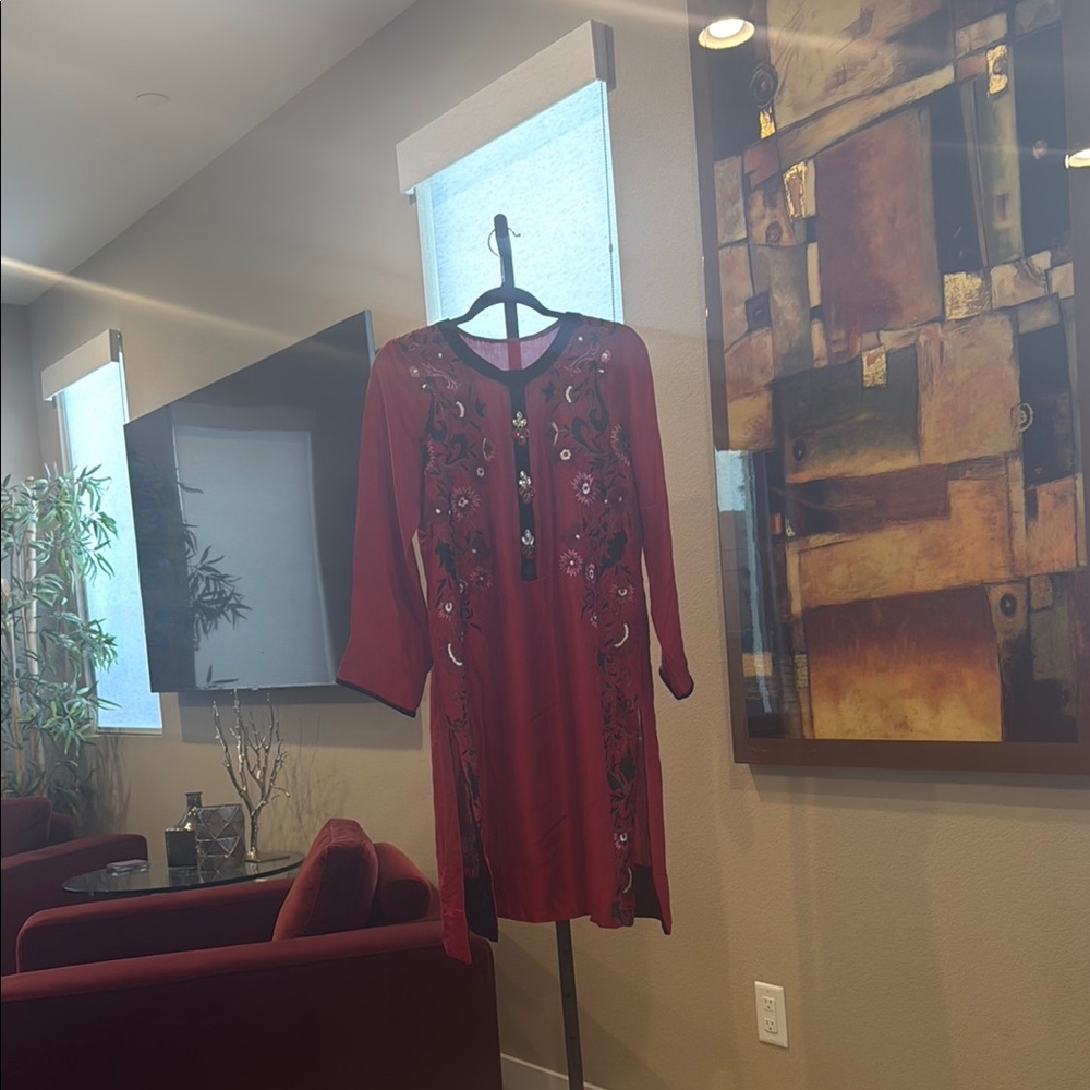 Elegant Red Embroidered Dress